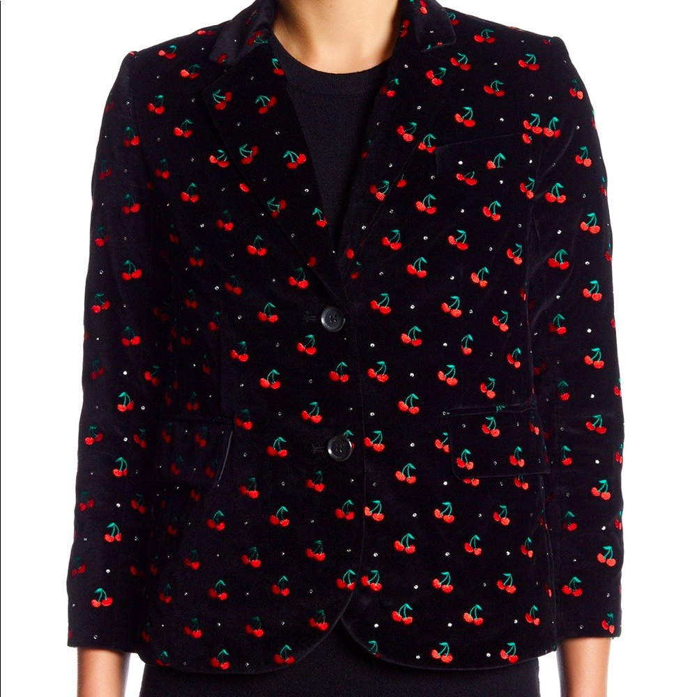 Marc By Marc Jacobs Cherry Print Velvet Blazer in Black